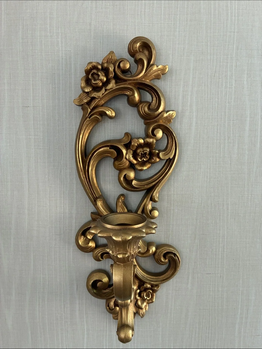 Vintage Homco Wall Candle Sconce Pair- Gold Finish Mid-Century Modern